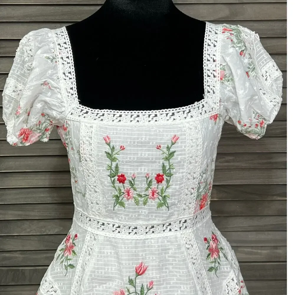 Altar'd State Embroidered Cotton Mini Dress Puff Sleeve Romantic Small NWOT - Picture 4 of 11